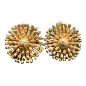 Crown Trifari Vintage Gold Sunburst Clip-On Earrings J18